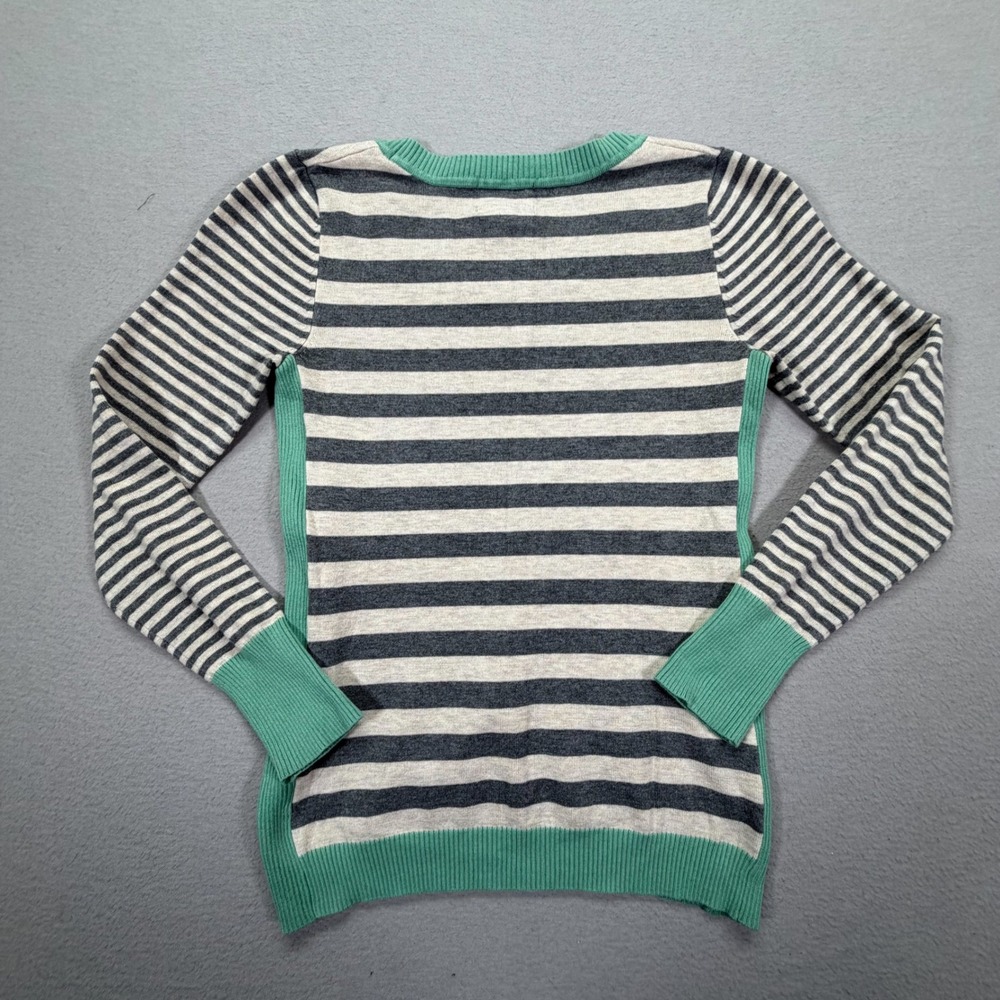 Olive Oak Sweater Womens Small Excellent Green Grey Striped Colorblock - Picture 6 of 7